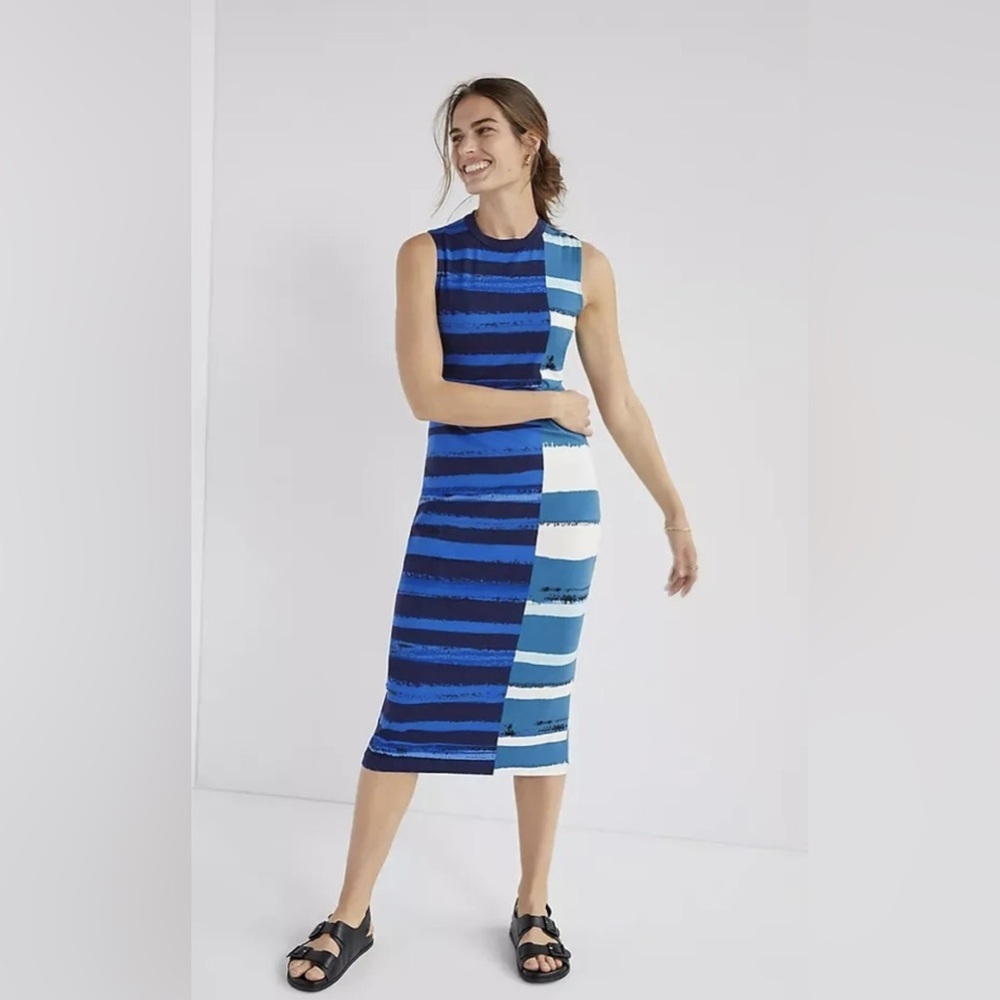 Corey Lynn Calter Striped Midi Dress XXS Petite Blue Sleeveless Colorblock